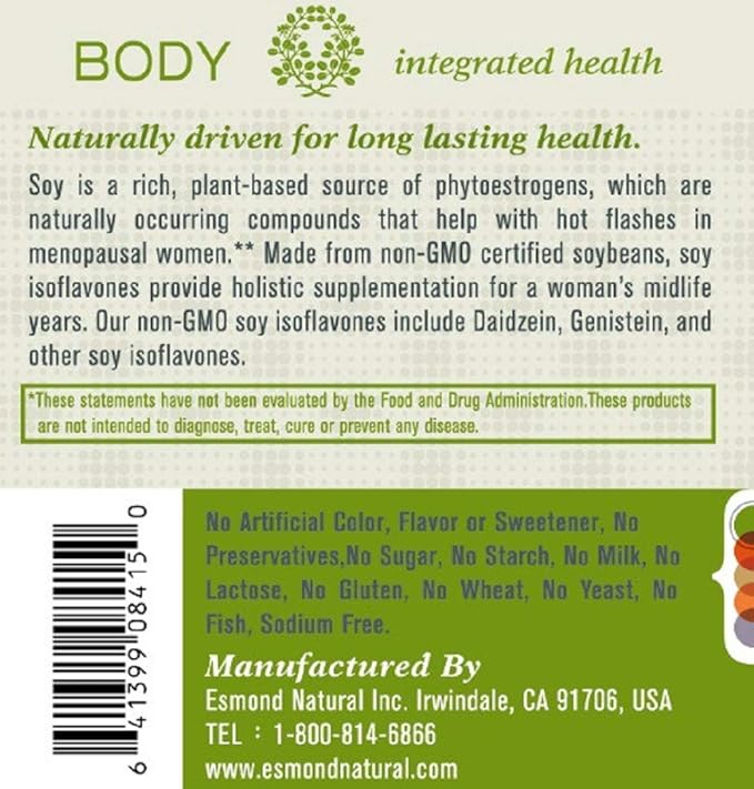 (3 Pack) Esmond Natural: Soy Isoflavones Non-GMO (Supports Menopausal Health & Hot Flashes), GMP, Natural Product Assn Certified, Made in USA - 250mg, 180 Capsules