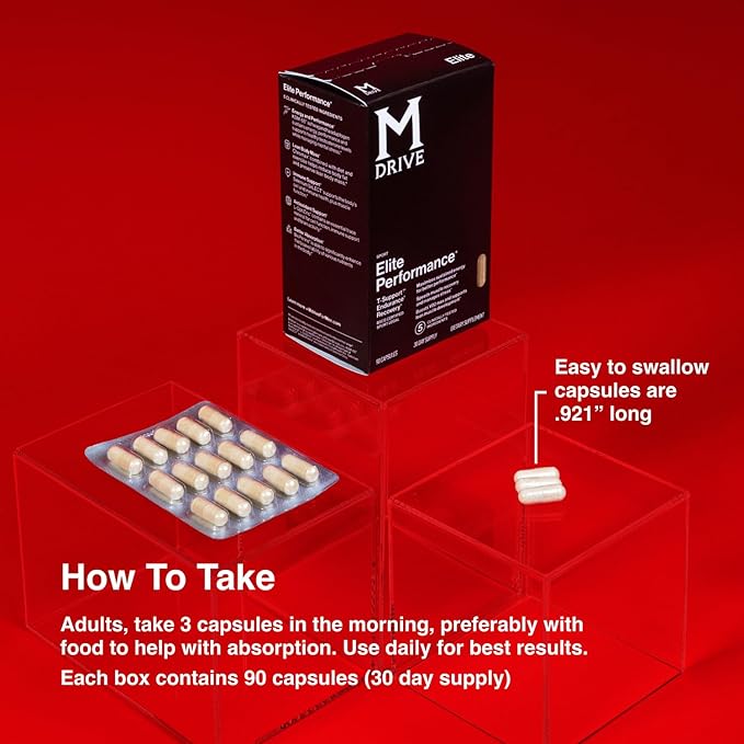 Mdrive Elite Testosterone Booster for Men - Supports Immune Health, Energy, VO2Max, Recovery, Stress Relief, Lean Muscle, KSM-66 Ashwagandha, DIM, Fenugreek, 90 Capsules