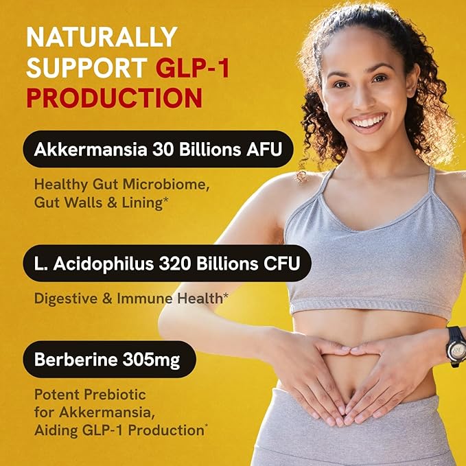 Akkermansia Probiotic 320 Billion CFU| GLP-1 Probiotic and Prebiotic | Akkermansia Muciniphila Probiotics For Women Digestive Health | Inulin Prebiotic Fiber Capsules Astaxanthin & Berberine 120 count
