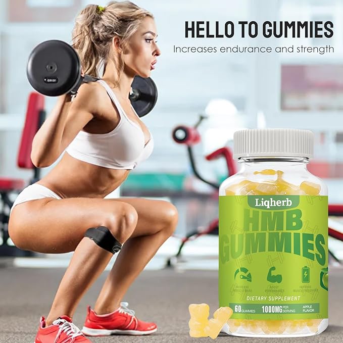 HMB Gummies 1000 mg for Adults, HMB Supplement for Muscle Protein Synthesis, Improving Endurance and Maintaining Lean Muscle, Non-GMO, Vegan, Gluten-Free, 60