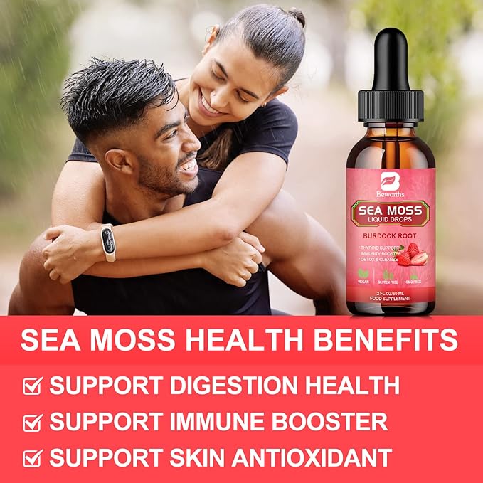 Sea Moss Liquid Drops - Organic Irish Sea Moss Gel with Spirulina, Bladderwrack, Burdock Root, Seamoss Gel Supplement for Immune, Joint, Detox Cleanse & Digestion Support - 2 Fl Oz, Vegan