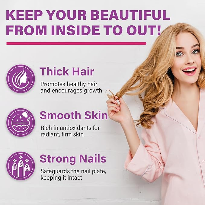 Biotin Gummies for Women and Men, 8 in 1 Organic Formula, Max Strength Biotin and Collagen Gummies with Keratin, Folic Acid & Vitamins, for Hair Growth, Skin and Nails Supplement, Sugar Free,120 Count