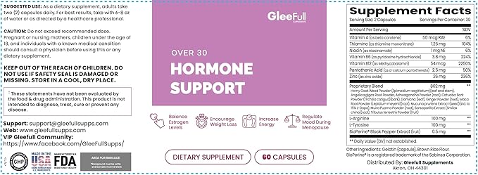 GleeFull Over 30 Hormone Support - Menopause Supplements for Women - Hormone Balance for Women - Hot Flash Relief - Menopause Support