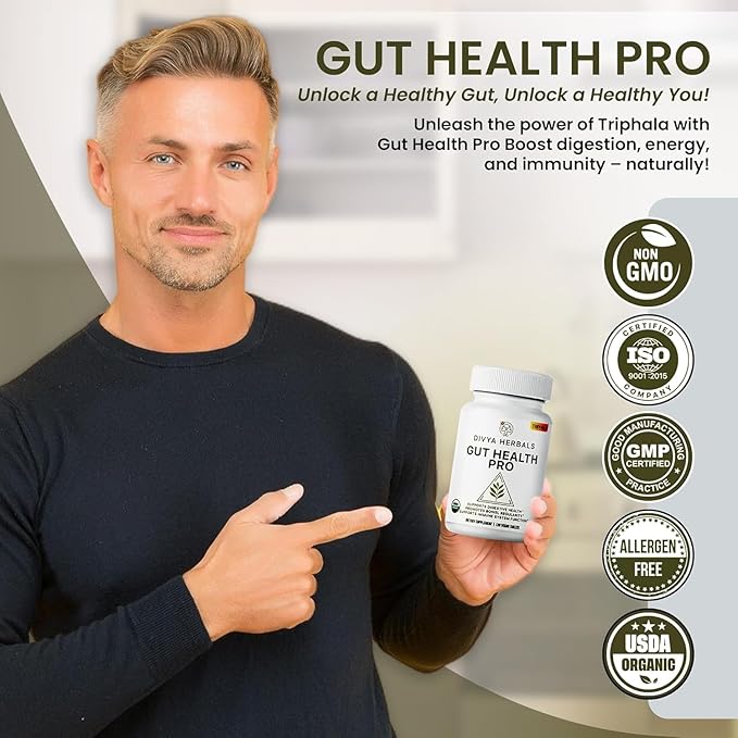 Gut Health Pro - Detox, Digestive Health, Gas & Bloating Relief - Constipation Support - Immune Boost - Organic Triphala Supplement - for Women & Men - Uncoated Vegan Tablets - 60 Svgs