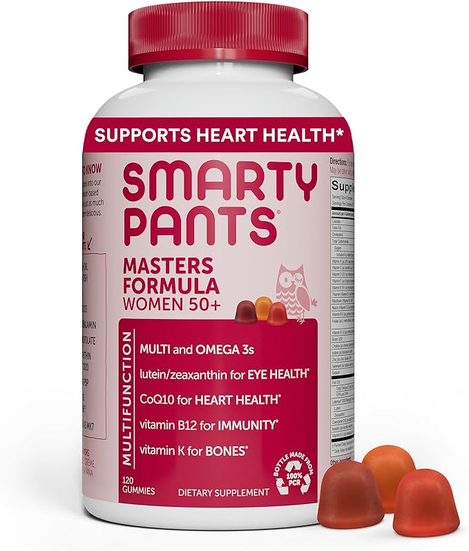 SmartyPants Multivitamin Gummy for Women 50 and Over: Omega 3 Fish Oil (EPA/DHA), Methylfolate, CoQ10, Vitamin D3, C, Vitamin B12, B6, A, K & Zinc, Biotin, Gluten Free, 120 Count (30 Day Supply)