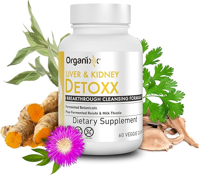 Organixx Kidney & Liver Support Cleanse Supplement, Milk Thistle Reishi Herbal Formula For Digestive Health, Kidney & Liver Health, Sleep & Energy Support, Gluten Free, Non GMO, 60 Vegetarian Capsules