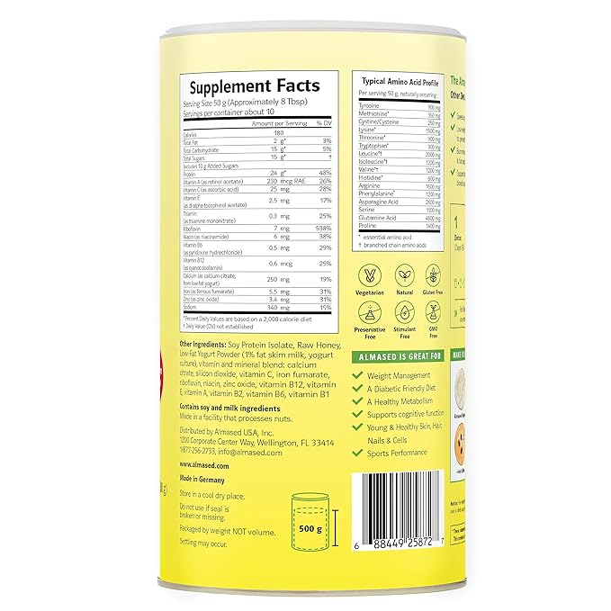 Almased Meal Replacement Shake - High Plant Base Protein Powder- Nutritional Weight Health Support Supplement - Original Flavor - 17.6 oz (4 pack)