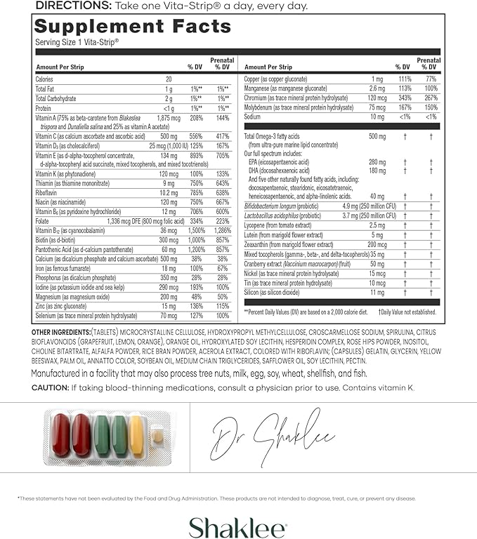 Shaklee -Vitalizer Women - Advanced Nutrition - Prenatal/Postnatal Multivitamin with Omega-3, Probiotics, and More - Supports Heart, Joint, Immune, Bone, Digestive, and Energy - 30 Vita-Strips®