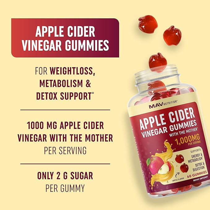 Organic Apple Cider Vinegar Gummies for Digestion, Detox & Immunity & Support with ACV | with The Mother, Vitamin B6, B12 & Folate | Vegan, 500MG | 60 Ct