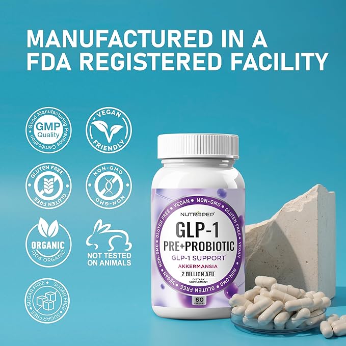GLP-1 Probiotic Prebiotics Akkermansia Muciniphila Capsule Supplement - GLP 1 Booster Activate Elevate Pill - GLP1 Gut Abdominal Digestive Liver Detox Support for Men Women