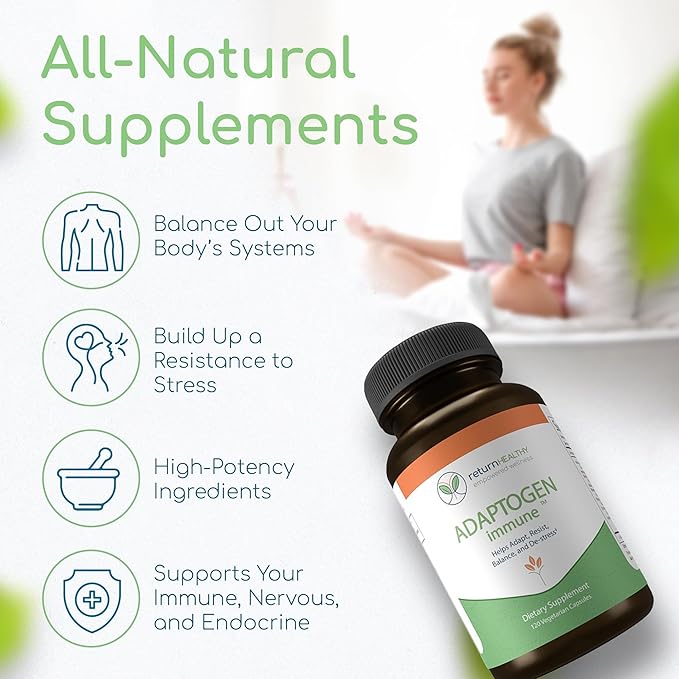 Adaptogen Immune, Adaptogens Supplements, Ashwagandha Supplements with Siberian Ginseng, Astragalus Root, and More - Promotes Healthy Body Functioning - Stress Relief Supplement, 120 Capsules
