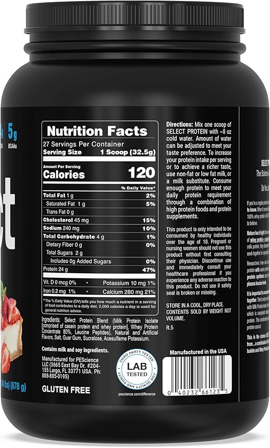 PEScience Select Low Carb Protein Powder, Strawberry Cheesecake, 27 Serving, Keto Friendly and Gluten Free
