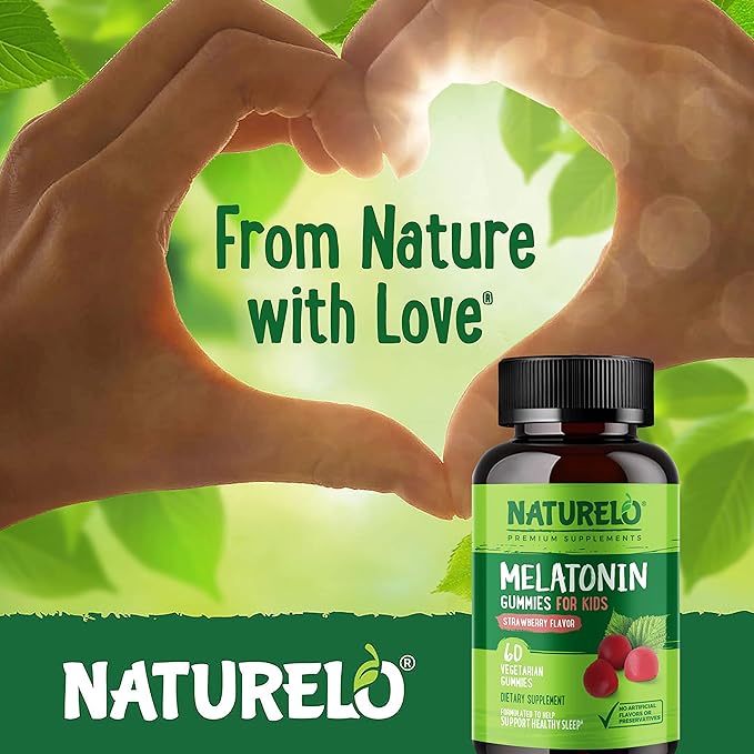 NATURELO Melatonin Gummies for Kids – Non-GMO, Gluten-Free, Soy Free - Strawberry Flavor - Gentle Sleep Supplement - 60 Vegetarian Gummies
