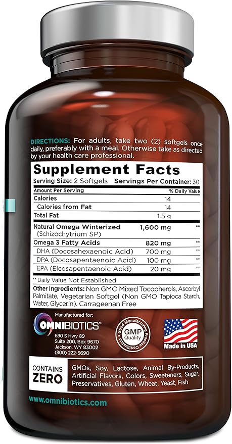 Vegan Omega 3 DHA EPA Supplement - MD-Certified Prenatal Supplement with 8X More DHA Than Krill Oil, Fish-Free Omega 3, 6, 9 and Essential Fatty Acids from Algae Oil. Non-GMO - 60 Vegan Capsules