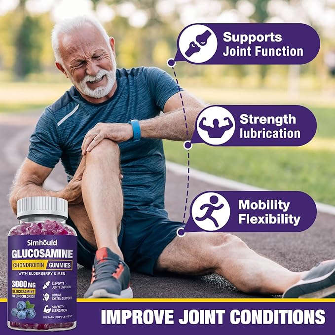 Glucosamine Chondroitin Gummies - 3000MG Extra Strength Joint Support Supplement with MSM & Elderberry, Flexibility, Antioxidant Immune Support Gummy for Adults, Men & Women