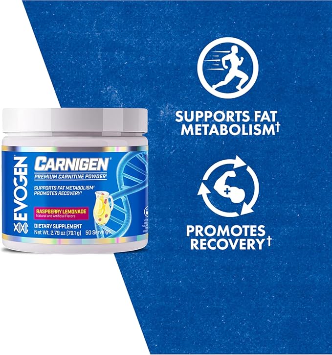 Evogen Carnigen - Premium Carnitine Powder | Supports Fat Metabolism & Promotes Recovery | Stimulant-Free L Carnitine Supplement Matrix with Acetyl L-Carnitine | Raspberry Lemonade | 50 Servings