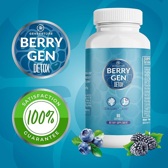 Berry Gen: Detox Herbal Supplement with Probiotics, Aloe Vera, Psyllium Husk, and Parsley - 60 Capsules - Natural Formula - Supports Digestive System - Made in The USA