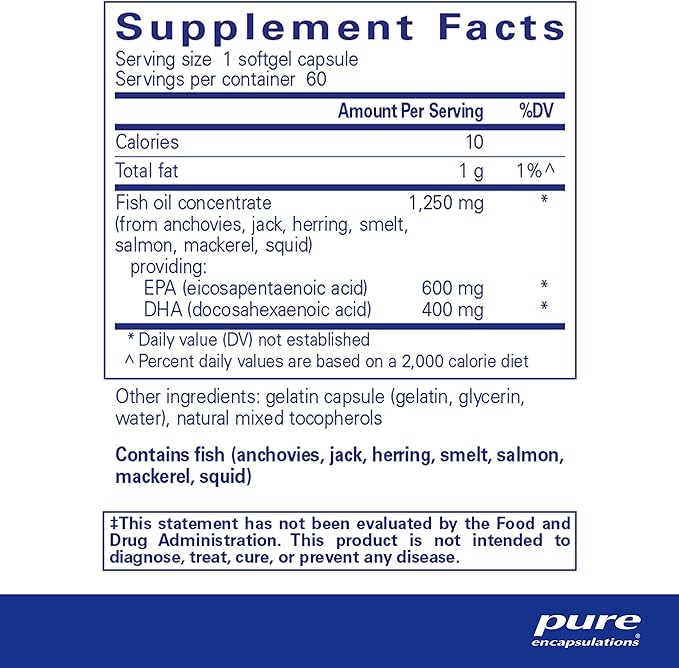 Pure Encapsulations O.N.E. Omega - Fish Oil Supplement for Heart Health, Joints, Skin, Eyes, and Cognition* - Fish Oil Concentrate with EPA and DHA - 60 Softgel Capsules