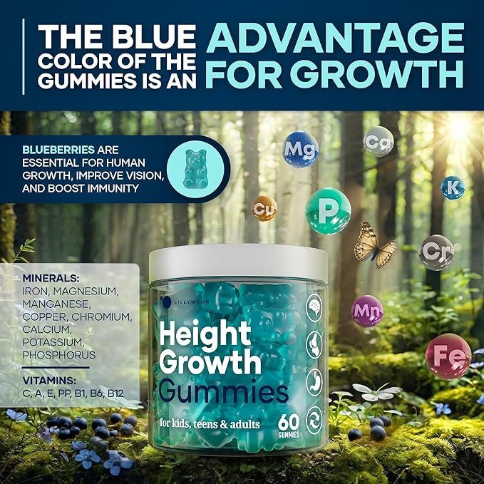 Height Growth Gummies Multivitamins, Natural Height Increase Supplement with Calcium, Zinc, K2 D3, Magnesium, Bone Strength Density Support, Grow Taller Gummies for Adults, Kids, Bone Support Complex