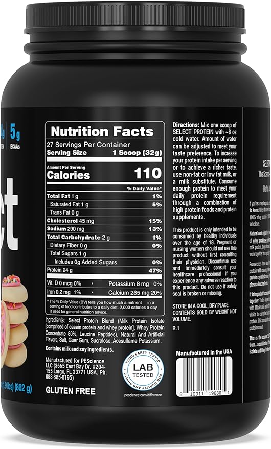 PEScience Select Low Carb Protein Powder, Frosted Sugar Cookie, 27 Serving, Whey and Casein Blend, Keto Friendly, Gluten Free, Best Tasting, Clean Isolate for Women and Men