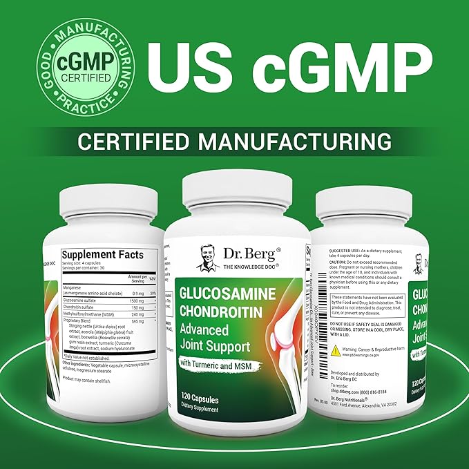 Dr. Berg Glucosamine Chondroitin MSM Turmeric & Boswellia - Advanced Joint Support Supplement with 1500 mg Glucosamine Sulfate - Includes 120 Capsules