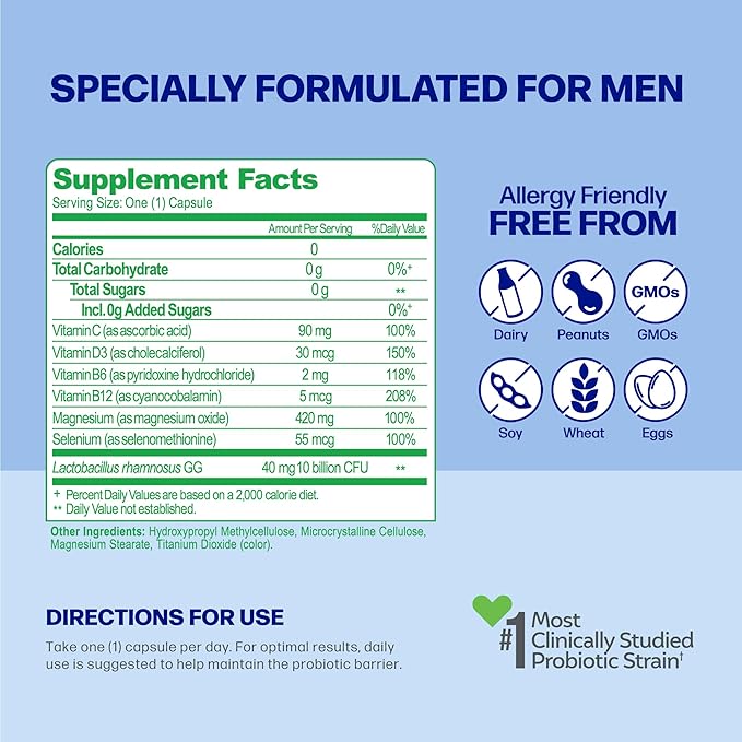 Culturelle Daily Health 8-in-1 Probiotic and Multivitamin for Men - 30 Count - Naturally-Sourced Probiotics for Digestive Health & Immune Support, with Magnesium, Vitamin D3, Vitamin C, Vitamin B12