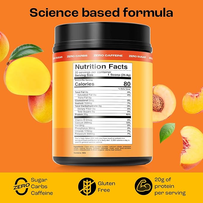 KEY NUTRIENTS Multivitamin Electrolytes Powder No Sugar - Peach Mango Electrolyte Powder - Endurance & Energy Supplement - Hydration Powder - No Calories - 20 Servings - (Peach Mango + Protein Powder)