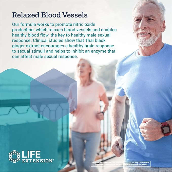 Life Extension Male Vascular Sexual Health Support -Hormone-Free Black Ginger Extract Supplement for Men – One Daily, Gluten-Free, Vegetarian, Non-GMO - 30 Capsules