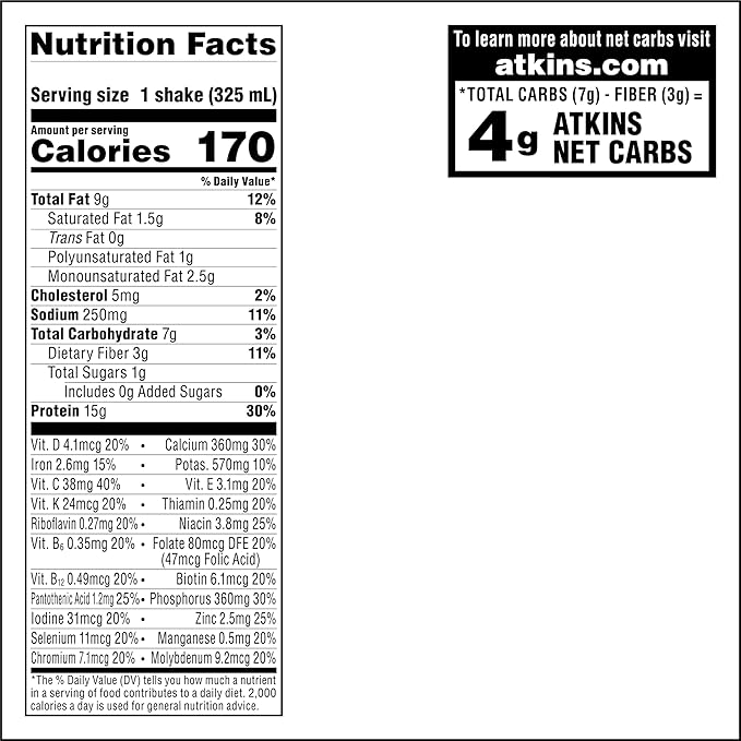 Atkins Mocha Latte Iced Coffee Protein Shake, 15g Protein, Low Glycemic, 4g Net Carb, 1g Sugar, Keto Friendly