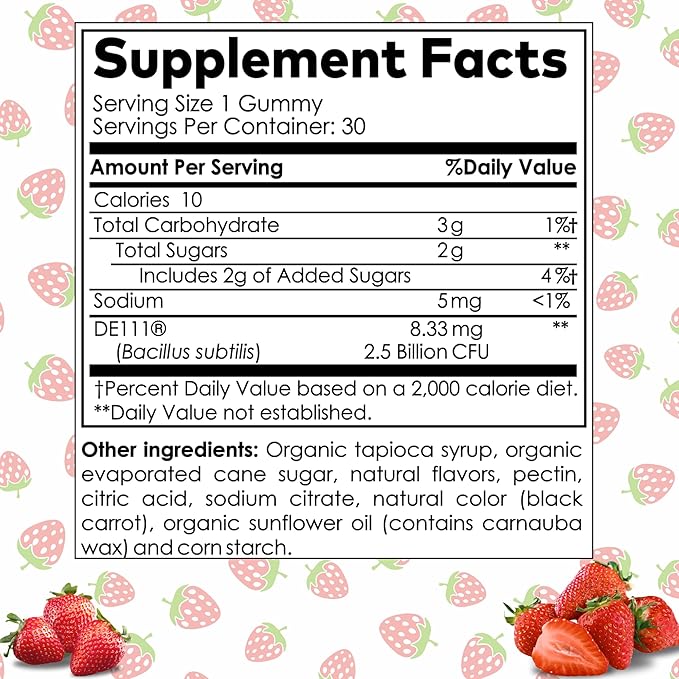 Kids Probiotics Gummies – Daycare Formulated Immunity Gummies - Immune System Boost & Improved Regularity - Plant-based Organic, 2.5 Billion CFU - DE111 Bacillus Subtilis - Strawberry – 1 Month Supply