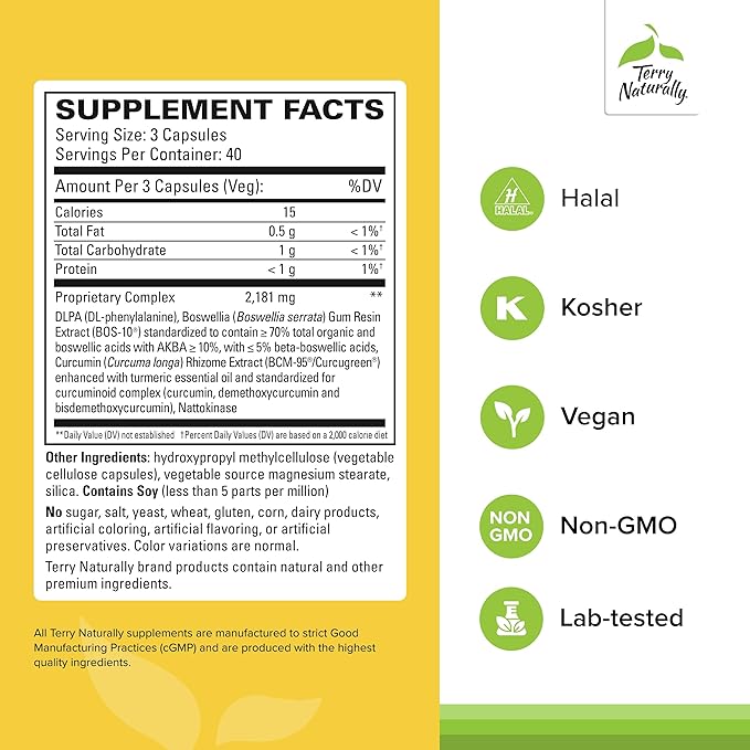 Terry Naturally Curamin - Curcumin Supplement for Circulation & Endorphin Support - Support for Occasional Discomfort - Aids Healthy Muscles - 120 Capsules
