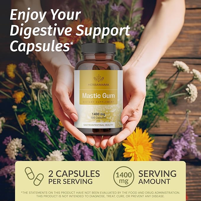 HERBAMAMA Mastic Gum and Turmeric Ginger Kit - Bundle of 1400 mg Mastic Gum Capsules & Turmeric Ginger Tincture 2 fl oz - Vegan, Non-GMO, Sugar & Alcohol-Free - 2 Pack