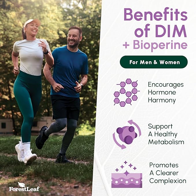 ForestLeaf DIM Supplement for Women & Men - DIM 300mg Per Capsule with BioPerine for Highest Absorption - Diindolylmethane for Metabolism Balance and Support, Detox, Menopause Relief (90 Capsules)