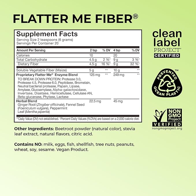 Flatter Me Fiber GLP-1 Booster – Prebiotic Fiber & Enzyme Supplement for Weight Support, Reduce Bloating, Double GLP-1 Levels, Digestive & Gut Health for Women & Men (10-GLP-1/20-Fiber Servings)