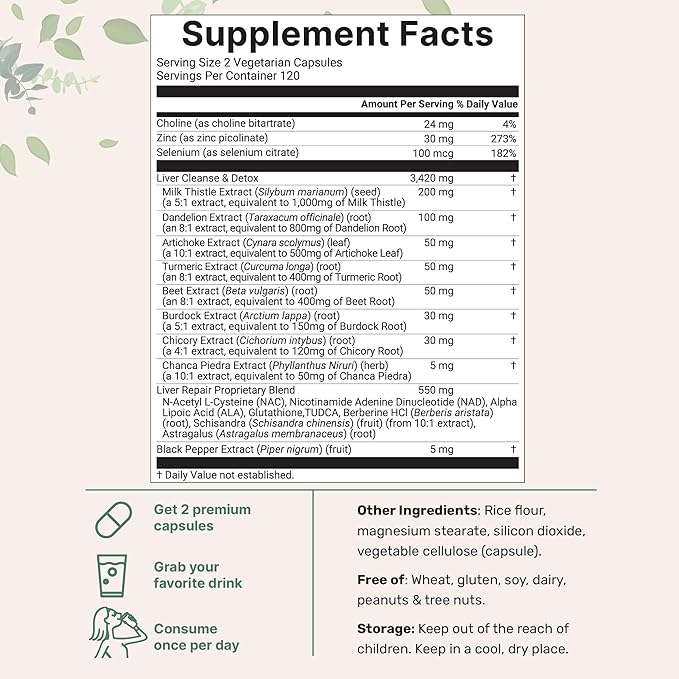 Liver Detox, 240 Veggie Capsules | 20-in-1 Advanced Support Complex with Milk Thistle, Dandelion, NAD, NAC, ALA, TUDCA, Glutathione, Artichoke, Turmeric, & More | Liver Cleanse & Repair Supplement