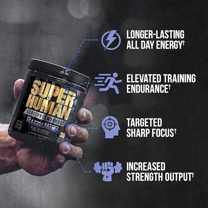 ALPHA LION Core Pre Workout w/Creatine for Performance, Beta Alanine for Muscle, Powder, L-Citrulline for Pump & Tri-Source Caffeine for Sustained Energy (30 Servings, Blue Raspberry Flavor