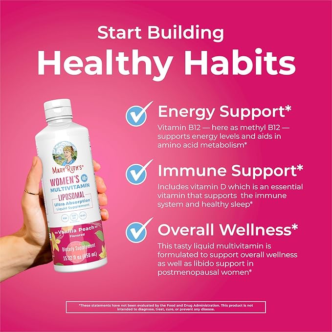 MaryRuth Organics Multivitamin for Women 40+, Womens Multivitamin Liposomal, Immune Support Supplement, Energy Supplements & Sleep Aid, Vegan, Sugar Free, Non-GMO, 15.22 Fl Oz