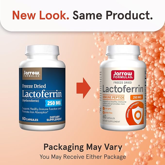 Jarrow Formulas Lactoferrin 250 mg - Immune-Supporting Glycoprotein - For Healthy Immune System Support & Iron Absorption - Freeze Dried - Gluten Free - Non-GMO - 60 Capsules (Servings)