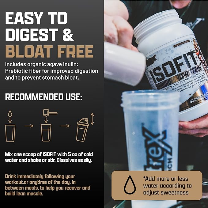 Nutrex Research IsoFit Chocolate Whey Isolate Protein Powder 100% Whey Protein Isolate | Muscle Recovery, Naturally High EAAs | Fast Absorbing, Easy Digestion | (Chocolate Shake 2lbs 30 Servings)