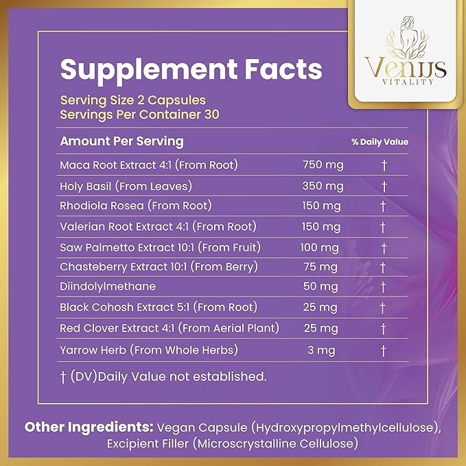 Black Cohosh for Menopause Hot Flashes – Maca Root & Holy Basil Supplement for Hormone Balance – Chasteberry, Rhodiola, Valerian Root, Saw Palmetto, and Red Clover for Natural Menopause Relief