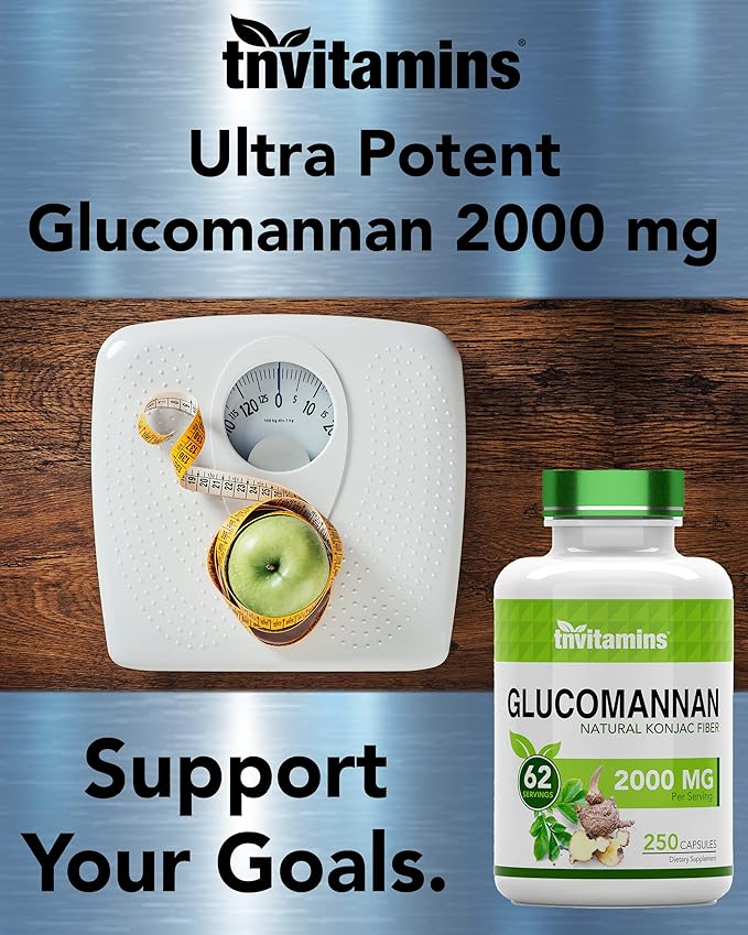 Glucomannan Capsules 2000 MG - 250 Count | Natural Konjac Root Fiber Extract Powder Supplement | Soluble, Dietary, & Digestive Fiber Pills | Produced in The USA | Non-GMO & Gluten Free