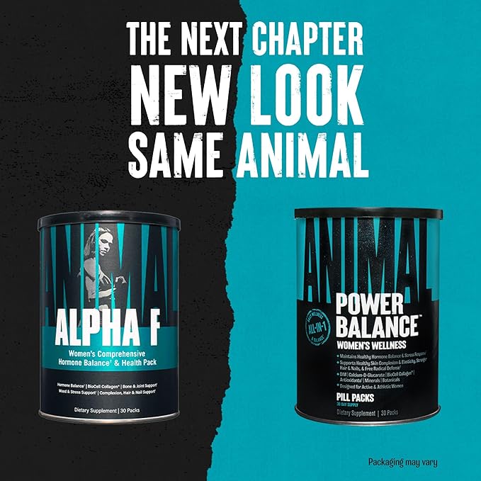 Animal Power Balance – Women's Alpha F Comprehensive Formula – Supports Hormonal Balance, Complexion, Hair, Nails, Mood and Stress, Intestinal Health, & Bone and Joint Health – 30 Packs