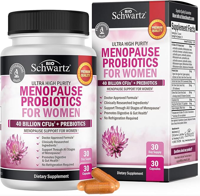 Menopause Supplements for Women - 40 Billion CFU Menopause Probiotics for Women - Support for Hot Flashes Night Sweats Mood Swings and Balance - Non-GMO, 30 Easy-Swallow Capsules, 30 Servings