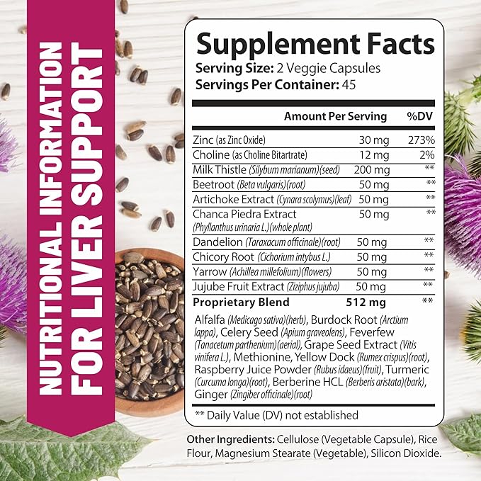 Advanced Liver Cleanse Detox & Repair Formula for Adult with Milk Thistle, Organic Liver Detox & Support Supplement for Men and Women, 90 Pills Liver Repair & Detox Support, 512mg (45-Day Supply)