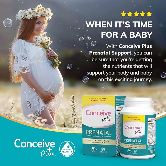 Conceive Plus Prenatal Vitamins for Women Supplement - Multivitamin With Folic Acid for Pregnancy Vegan, Choline, Iron - Pre Natal Vitamins DHA, Non GMO - Maternity Vitamin for Brain & Eye 60 Capsules