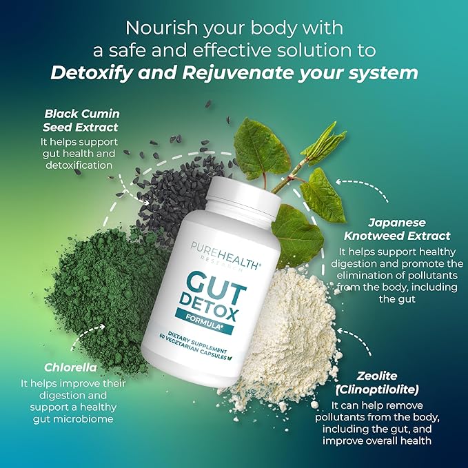 PUREHEALTH RESEARCH Gut Cleanse Formula Digestion Supplement - Comprehensive Gut Cleanse with Zeolite Detox & Zeolite Clinoptilolite - Cleanse Harmful Chemicals for Optimal Wellness -1 Bottle