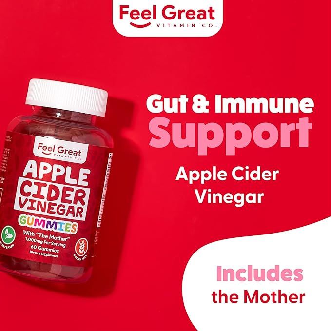 Feel Great Vitamin Co. Apple Cider Vinegar Gummies | Contains The Mother | Natural Antioxidant Digestive Support Healthy Nutrient Absorption