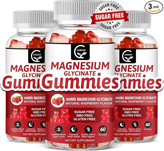 Magnesium Glycinate Gummies 400mg, Magnesium Potassium Supplement - Chelated Magnesium Potassium Complex with Vitamin D, B6, and CoQ10, Supports for Memory, Calm, Mood & Sleep - 60 Count (Pack of 3)
