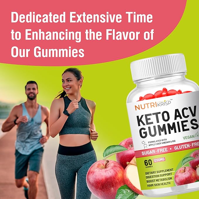 Keto ACV Gummy - Sugar-Free Gluten Free Pro Active Super Apple Cider Vinegar Supplement for Men Women - Support Digestion Hair Skin (1200MG)