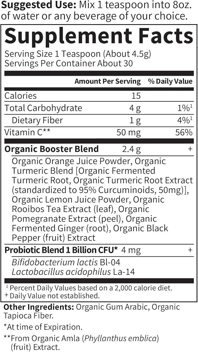 Garden of Life Organics Turmeric Booster Inflammatory Response Powder - 30 Servings, 50mg Curcumin (95% Curcuminoids) & Probiotics, Organic Non-GMO Vegan & Gluten Free Herbal Supplements